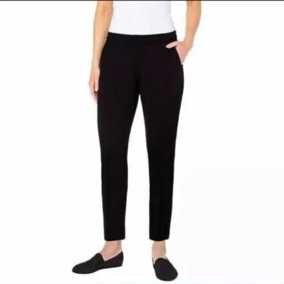 NWT LVPL Liverpool  Women Black Mid Rise Flat Front Pull On Pants Trouser, 12/31 - Picture 1 of 7